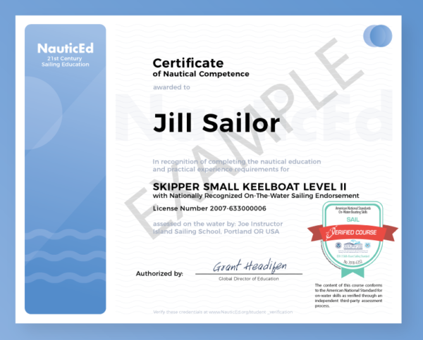 NauticEd Example Sailing Certificate